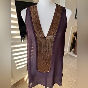 AQUA Luxe Beaded Sheer Sleeveless Blouse – Size M